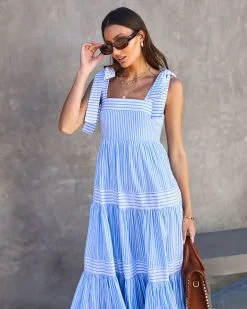 Boston Harbor Cotton Stripe Shoulder Tie Midi Dress -clothes Sales bostonharborcottonstripeshouldertiemididress34