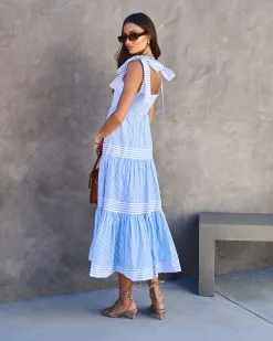 Boston Harbor Cotton Stripe Shoulder Tie Midi Dress -clothes Sales bostonharborcottonstripeshouldertiemididress55