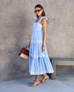 Boston Harbor Cotton Stripe Shoulder Tie Midi Dress -clothes Sales bostonharborcottonstripeshouldertiemididress75