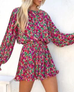 ENDL-001 Bougainvillea Floral Pleated Crop Top - LAST CHANCE -clothes Sales bougainvilleafloralpleatedminiskirtandcroptop154