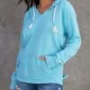 Boyfriend Cotton Blend Pocketed Washed Hoodie - Light Blue