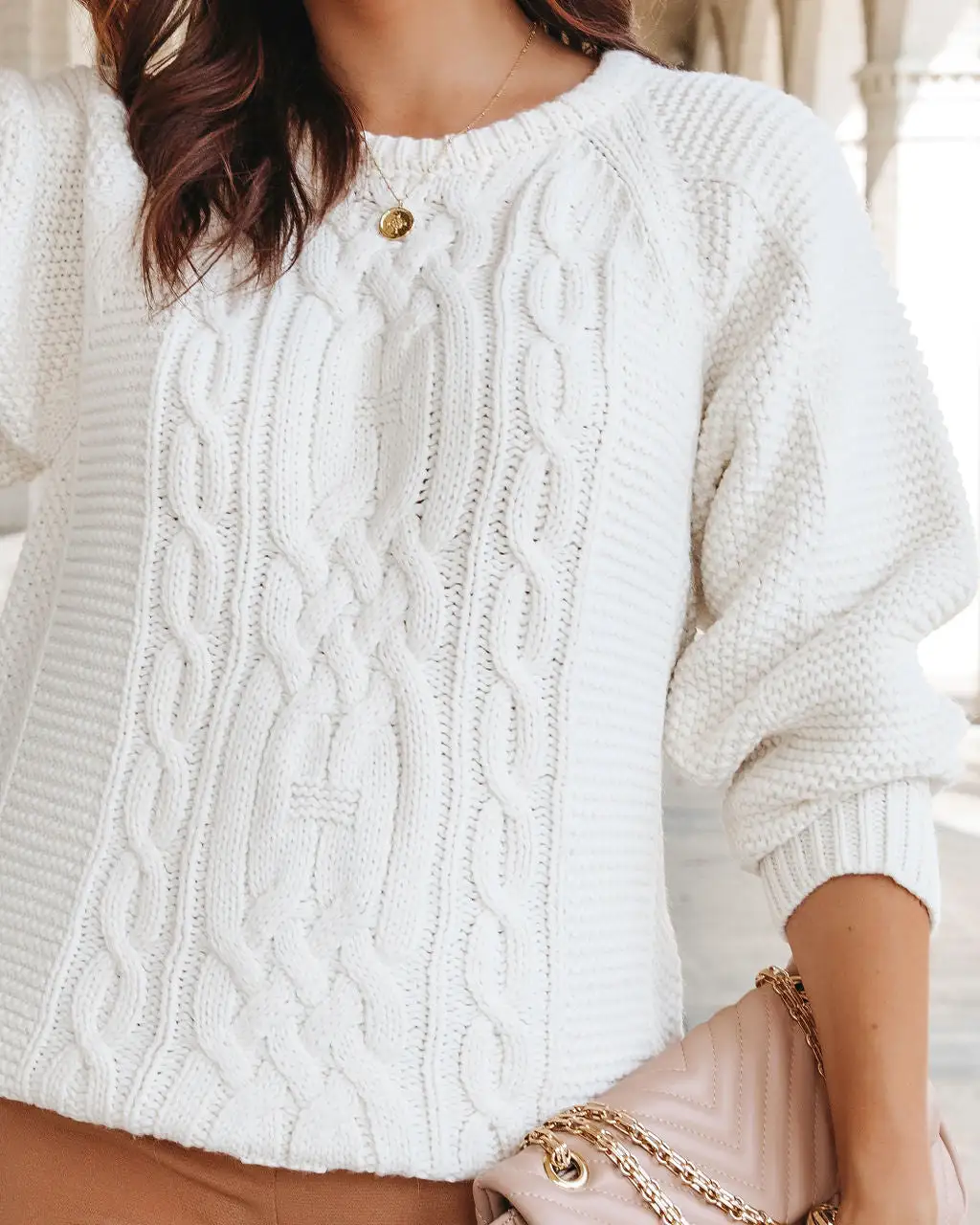 Brandon Cable Knit Pullover Sweater - Ivory - FINAL SALE 3 Brandon Cable Knit Pullover Sweater - Ivory - FINAL SALE - Image 3