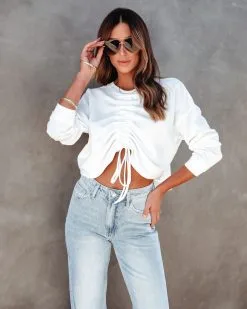 BLU-001 Branson Ruched Long Sleeve Top - White - SALE