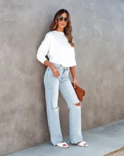 BLU-001 Branson Ruched Long Sleeve Top - White - SALE -clothes Sales bransonrucedlongsleevetopwhite 33