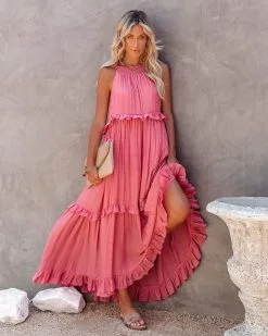 Brave Soul Pocketed Halter Maxi Dress - Rosewood - FINAL SALE -clothes Sales bravesoulpocketedhaltermaxidressrosewood39