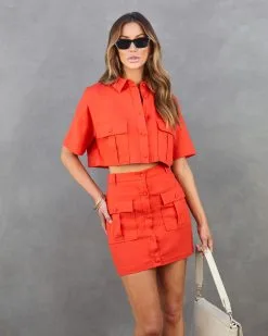 IDEM-001 Brittany Linen Utility Mini Skirt - Poppy - SALE -clothes Sales brittanylinenutilitycroppedbuttondowntopandskirtpoppy105 0fed69cd 2d52 49af b77e fb6e9bd6cc24