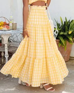 MABL-001 Buttercup Gingham Maxi Skirt - Yellow - FINAL SALE -clothes Sales buttercupginghamsmockedcroptopandmaxiskirtyellow125