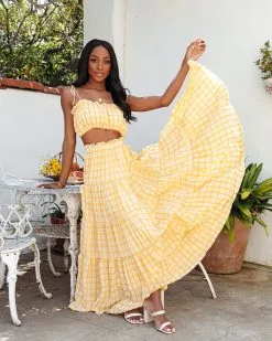 MABL-001 Buttercup Gingham Maxi Skirt - Yellow - FINAL SALE