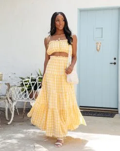 MABL-001 Buttercup Gingham Maxi Skirt - Yellow - FINAL SALE -clothes Sales buttercupginghamsmockedcroptopandmaxiskirtyellow32