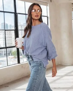 Cadence Textured Knit Sweater - Dusty Blue - SALE -clothes Sales cadencetexturedknitsweaterdustyblue0001