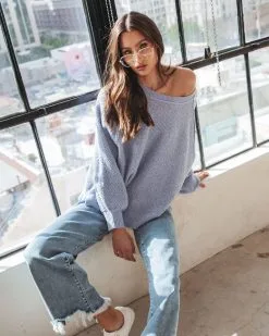 Cadence Textured Knit Sweater - Dusty Blue - SALE -clothes Sales cadencetexturedknitsweaterdustyblue00022