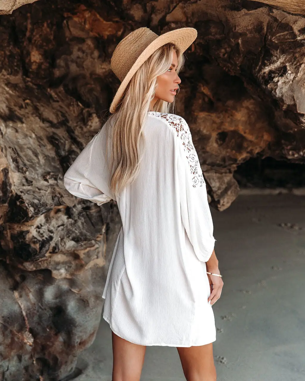 Calabasas Lace Cover-Up Dress - Off White - FINAL SALE 2 Calabasas Lace Cover-Up Dress - Off White - FINAL SALE - Image 2