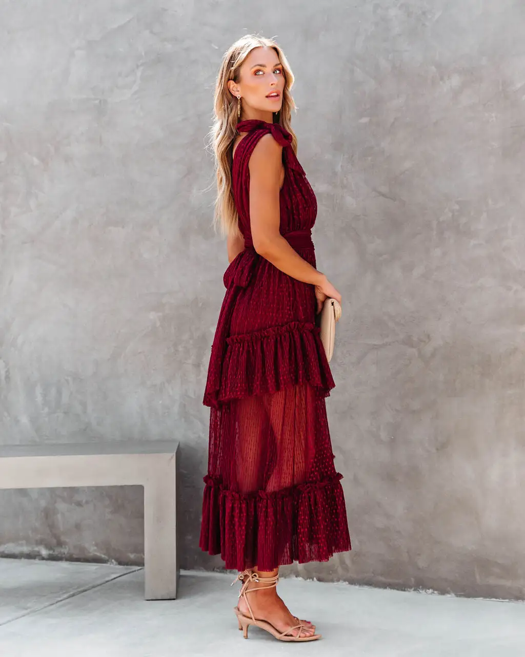 AEOM-001 Carrie In Paris Tiered Tulle Midi Dress - Wine - FINAL SALE 6 AEOM-001 Carrie In Paris Tiered Tulle Midi Dress - Wine - FINAL SALE - Image 6