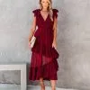 AEOM-001 Carrie In Paris Tiered Tulle Midi Dress - Wine - FINAL SALE