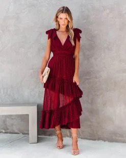 AEOM-001 Carrie In Paris Tiered Tulle Midi Dress - Wine - FINAL SALE