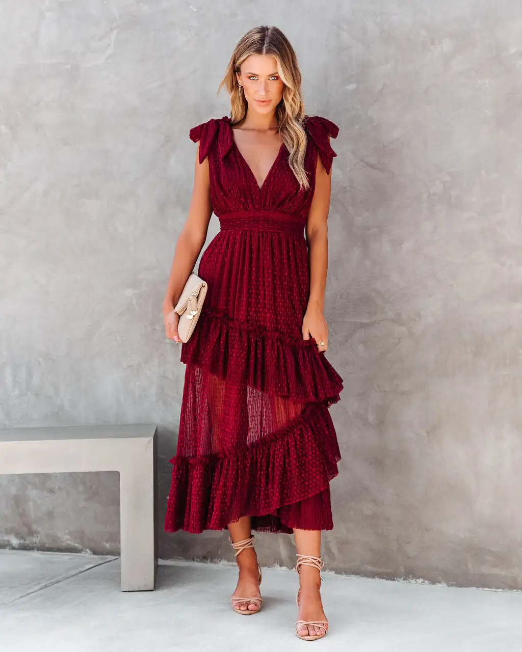 AEOM-001 Carrie In Paris Tiered Tulle Midi Dress - Wine - FINAL SALE 1 AEOM-001 Carrie In Paris Tiered Tulle Midi Dress - Wine - FINAL SALE