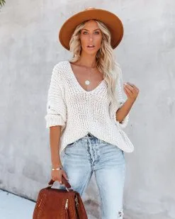 Carry On Knit V-Neck Sweater - Almond - FINAL SALE -clothes Sales carryonknitvnecksweateralmond26