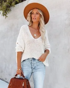 Carry On Knit V-Neck Sweater - Almond - FINAL SALE