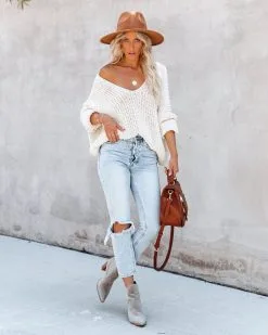 Carry On Knit V-Neck Sweater - Almond - FINAL SALE -clothes Sales carryonknitvnecksweateralmond37