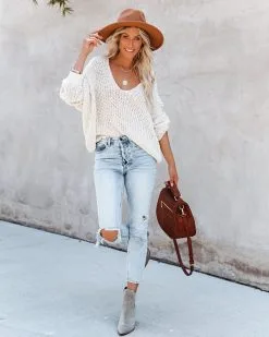 Carry On Knit V-Neck Sweater - Almond - FINAL SALE -clothes Sales carryonknitvnecksweateralmond8