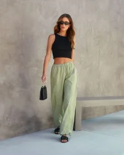 GILL-001 Kenny Nylon Pocketed Pants - Olive -clothes Sales cassiacrochetknitlaceupbackbellsleevetop1191