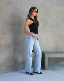 DEE-001 Luna Keyhole Bodysuit - Black -clothes Sales cassiacrochetknitlaceupbackbellsleevetop541