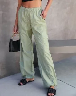 GILL-001 Kenny Nylon Pocketed Pants - Olive -clothes Sales cassiacrochetknitlaceupbackbellsleevetop821