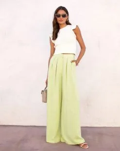 Dorena Pocketed Wide Leg Pants - Lime - SALE