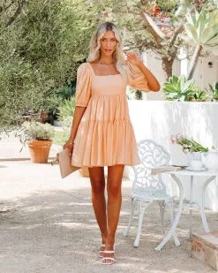 MABL-001 Catch Feels Puff Sleeve Babydoll Mini Dress - Peach - FINAL SALE -clothes Sales catchfeelspuffsleevebabydollminidressspeach14