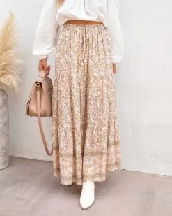 DRES-001 Lyon Floral Tassel Tie Midi Skirt - FINAL SALE