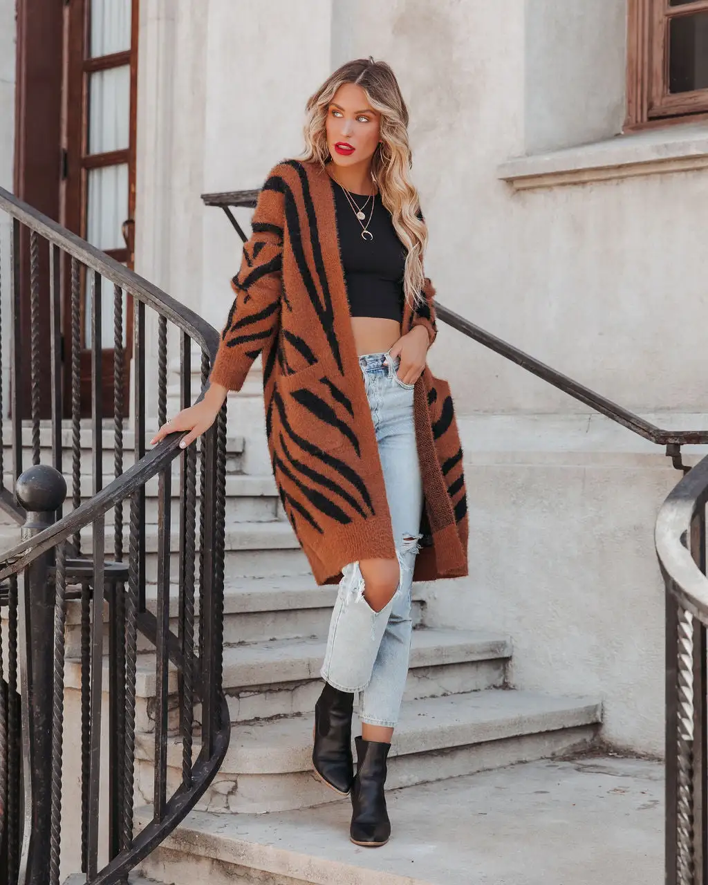 STOR-001 Cayla Pocketed Zebra Duster Cardigan - SALE 7 STOR-001 Cayla Pocketed Zebra Duster Cardigan - SALE - Image 7