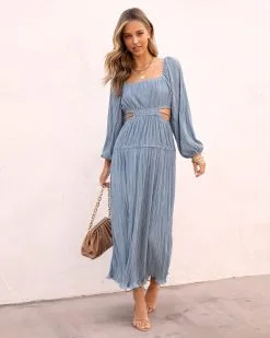 Cindy Plisse Side Cutout Maxi Dress - Dusty Blue - SALE -clothes Sales cindyplissesidecutoutmaxidressdustyblue 21
