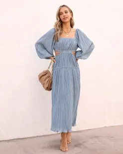 Cindy Plisse Side Cutout Maxi Dress - Dusty Blue - SALE -clothes Sales cindyplissesidecutoutmaxidressdustyblue 22