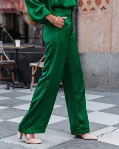 DEE-001 Clockwork Pocketed Satin Wide Leg Trousers - Green - FINAL SALE -clothes Sales clockworksatinofftheshoulderblouseandtrousersgreen28