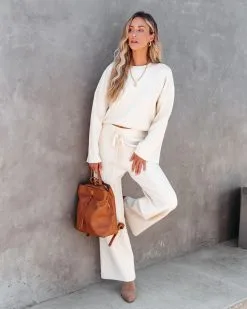 LUMI-001 Comfy And Chic Ribbed Wide Leg Pants - Cream - FINAL SALE -clothes Sales comfyandchicribbedpulloversweatercreamandwidelegpantscream79