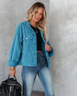POL-001 Condola Cotton Pocketed Corduroy Jacket - Blue - FINAL SALE