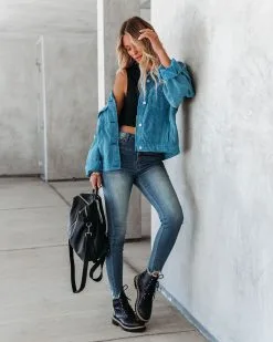 POL-001 Condola Cotton Pocketed Corduroy Jacket - Blue - FINAL SALE -clothes Sales condolacottonpocketedjacketblue45