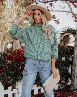 Connie Turtleneck Knit Sweater - Powder Green - FINAL SALE -clothes Sales connieturtleneckknitsweaterpowdergreen38
