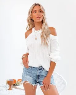 Cool Breeze Cotton Cold Shoulder Sweater - Off White - LAST CHANCE -clothes Sales coolbreezecottoncoldshouldersweateroffwhite8