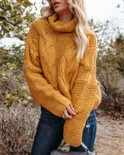 Cuddle Weather Cable Knit Handmade Turtleneck - Mustard - FINAL SALE -clothes Sales cuddleweathercableknitturtleneckmustard38