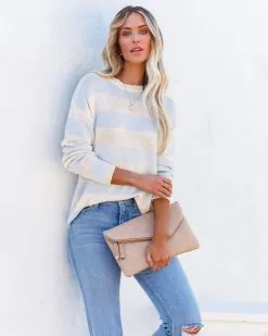 Curie Striped Lightweight Knit Sweater - Ivory Blue - FINAL SALE