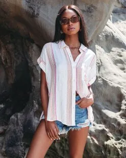 Darla Striped Short Sleeve Button Down Top - SALE -clothes Sales darlastripedshortsleevebuttondowntop 49