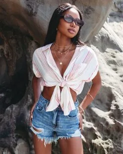 Darla Striped Short Sleeve Button Down Top - SALE -clothes Sales darlastripedshortsleevebuttondowntop 91