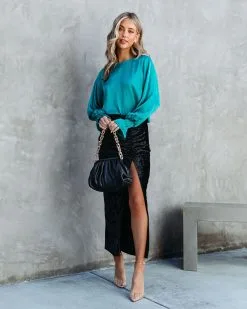 ENDL-001 Dash Of Winter Velvet Ruched Slit Maxi Skirt - Black - FINAL SALE -clothes Sales dashofwinterveletruchedlsitmaxiskirtblack 18