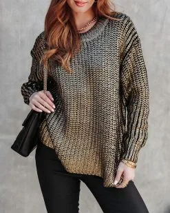 Delightful Cheer Metallic Knit Pullover Sweater - Gold - FINAL SALE