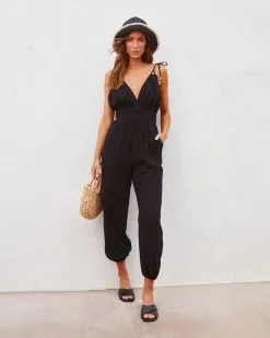 AAKA-001 Del Mar Cotton Pocketed Jogger Jumpsuit - Black -clothes Sales delmarcottonpocketedjoggerjumpsuitblack9548