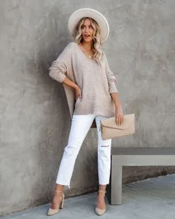 Demetra Ribbed Knit Sweater - Taupe - FINAL SALE -clothes Sales demetraribbedknitsweatertaupe3