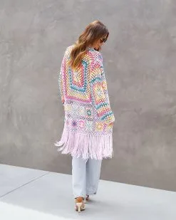 Desert Dreams Knit Crochet Fringe Hem Duster -clothes Sales desertdreamsknitcrochetfrigehemduster45