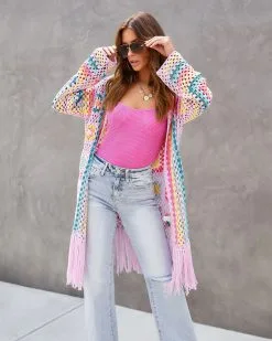 Desert Dreams Knit Crochet Fringe Hem Duster -clothes Sales desertdreamsknitcrochetfrigehemduster59