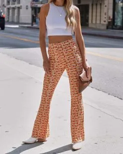 Desert Sun Floral High Waisted Flare Pants - FINAL SALE -clothes Sales desertsunfloralribbedhighwaistedflarepants90